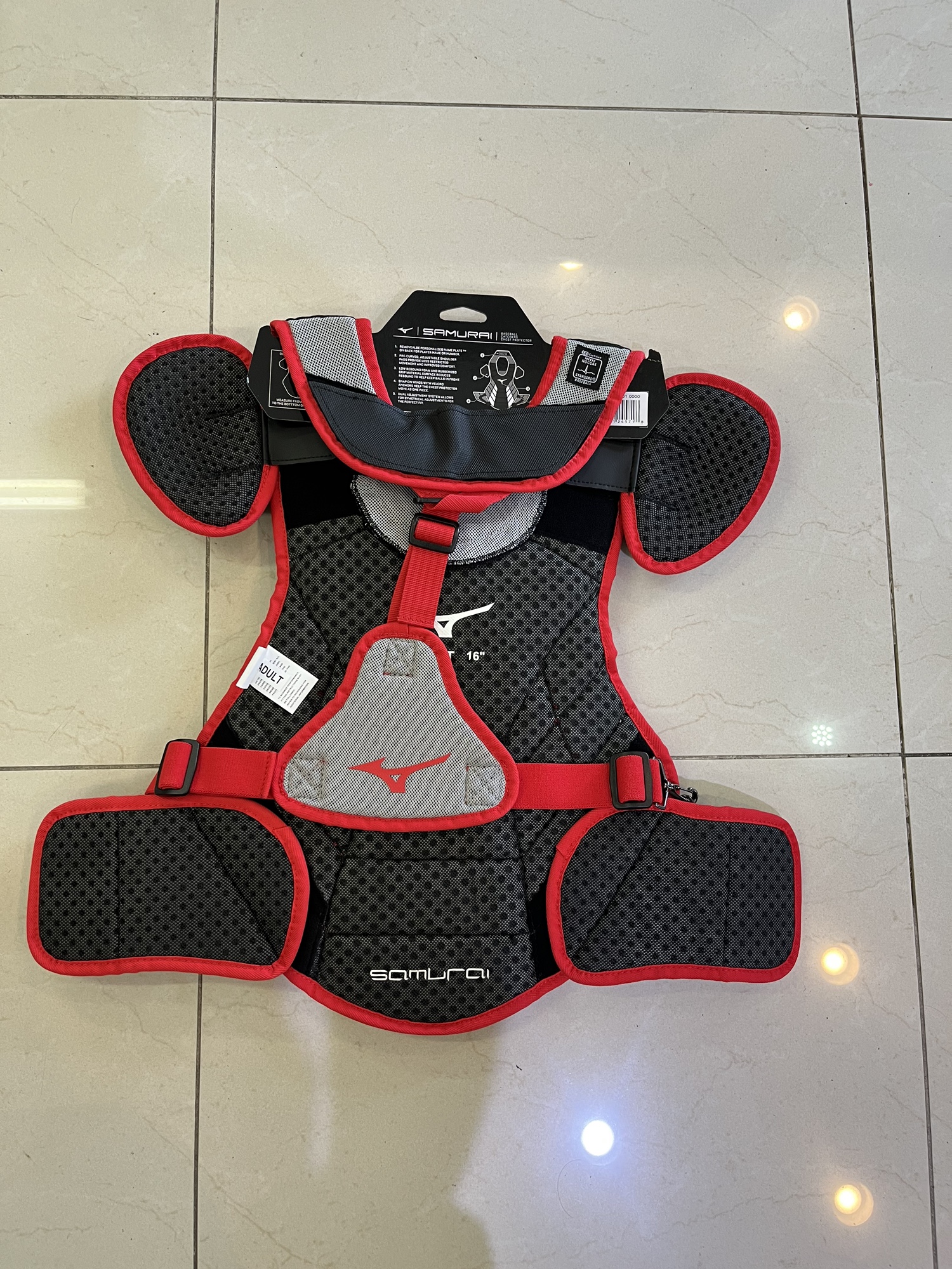 New Mizuno Samurai 16” Black/Red NOCSAE Baseball Chest Protector