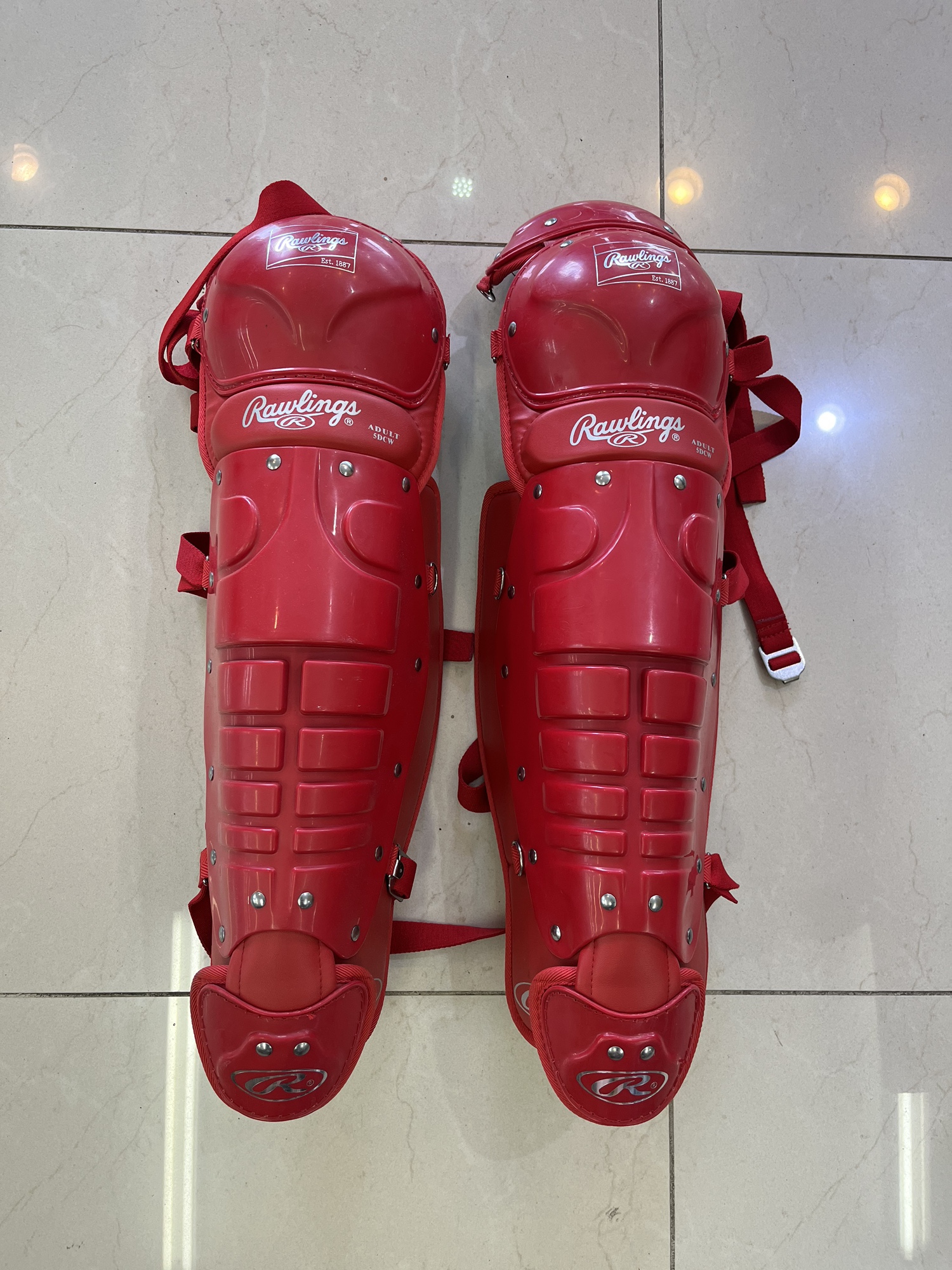 New Rawlings 5DCW Adult Scarlet Red Baseball Leg Guards SidelineSwap