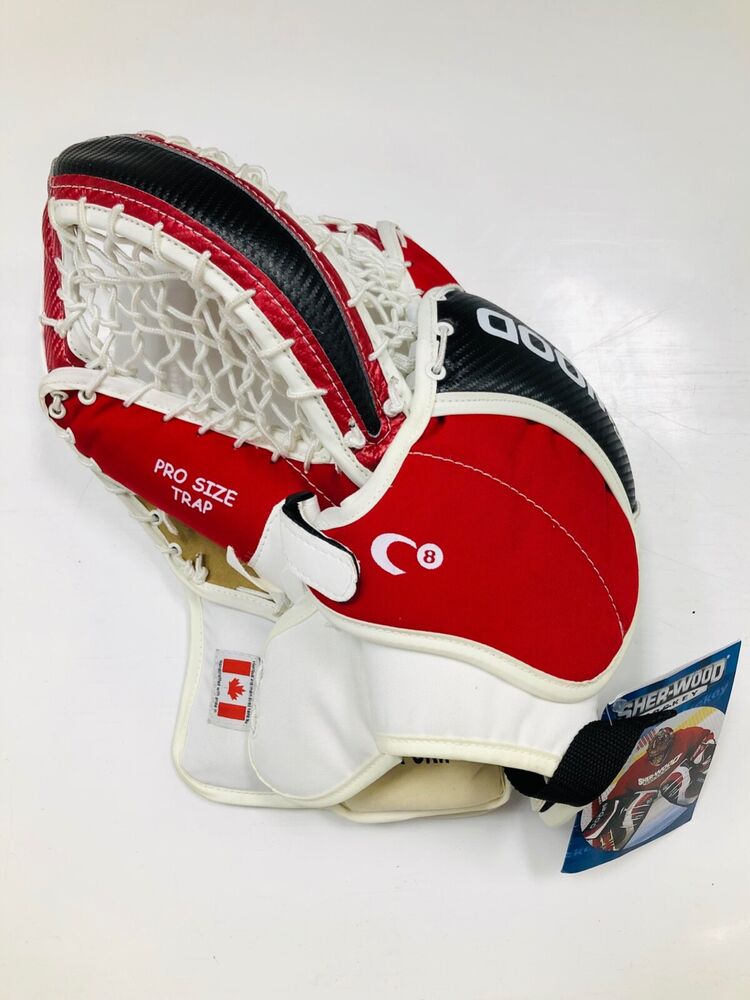 New Sherwood C8 Senior Hockey Goalie Catcher Glove White Black Red SR
