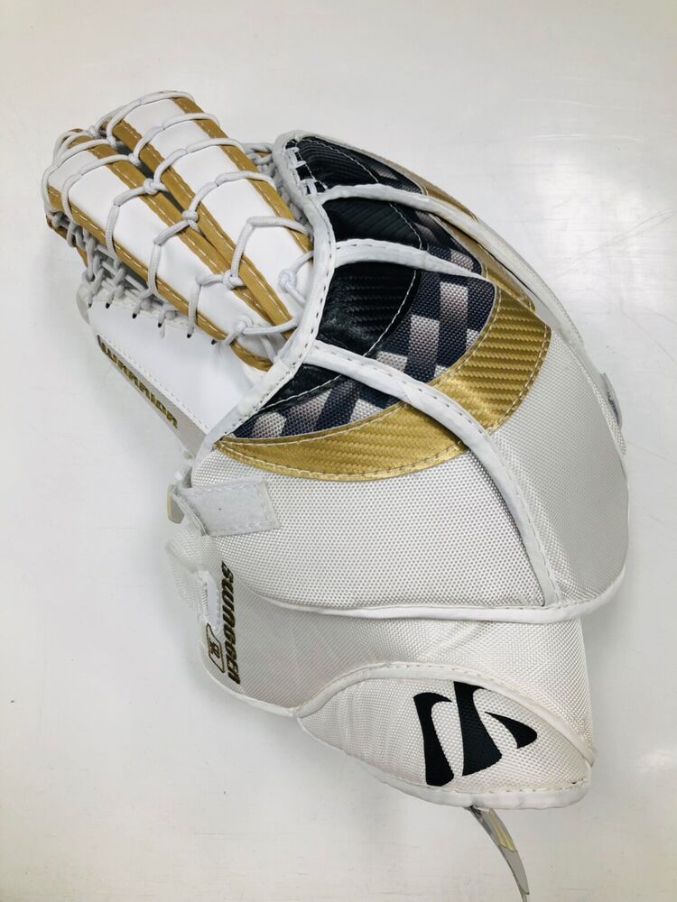 New Warrior Swagger Senior Hockey Goalie Catcher Glove white black gold