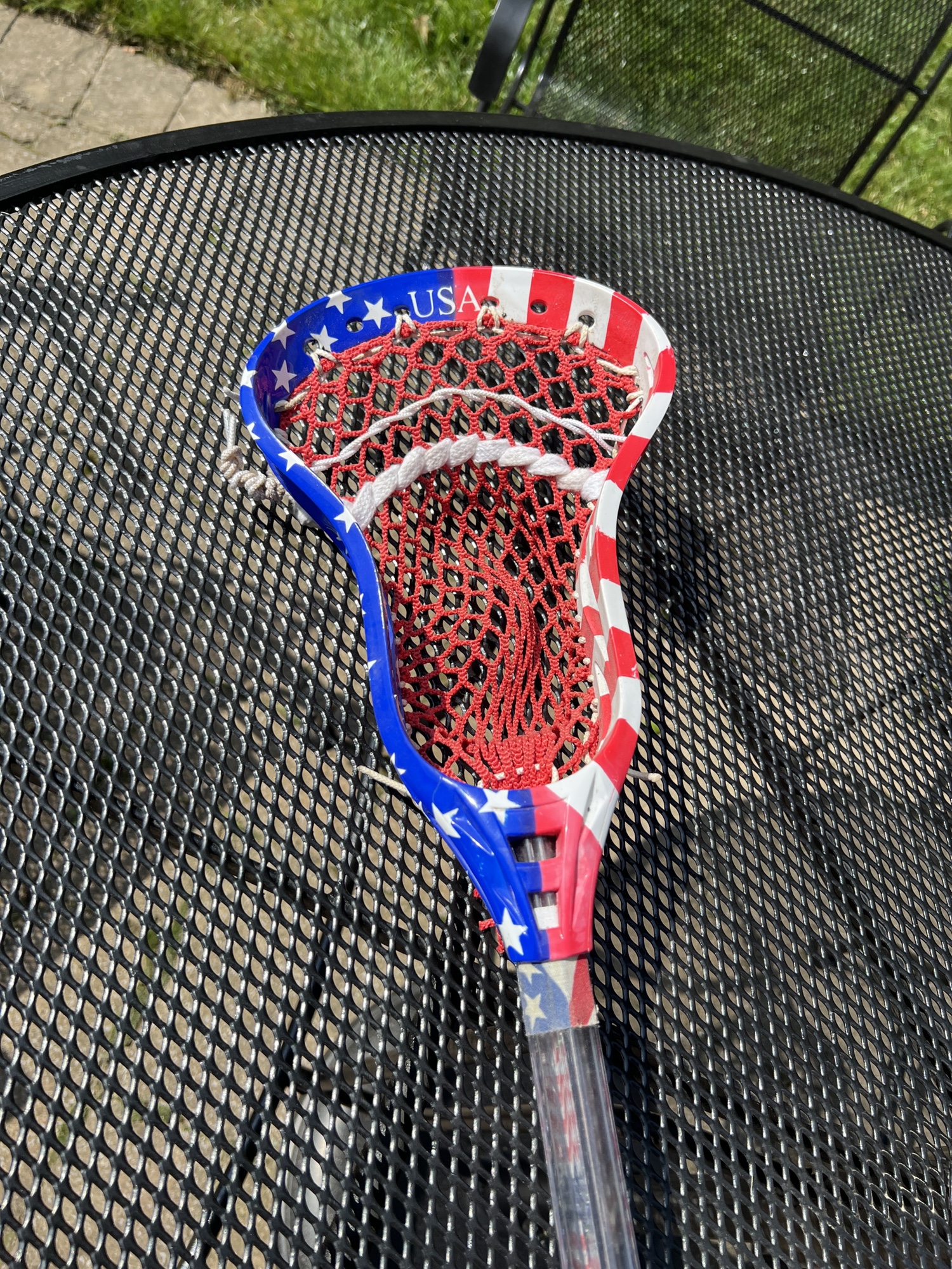 Red White & Blue dyed lacrosse stick w/American flag ghost shaft