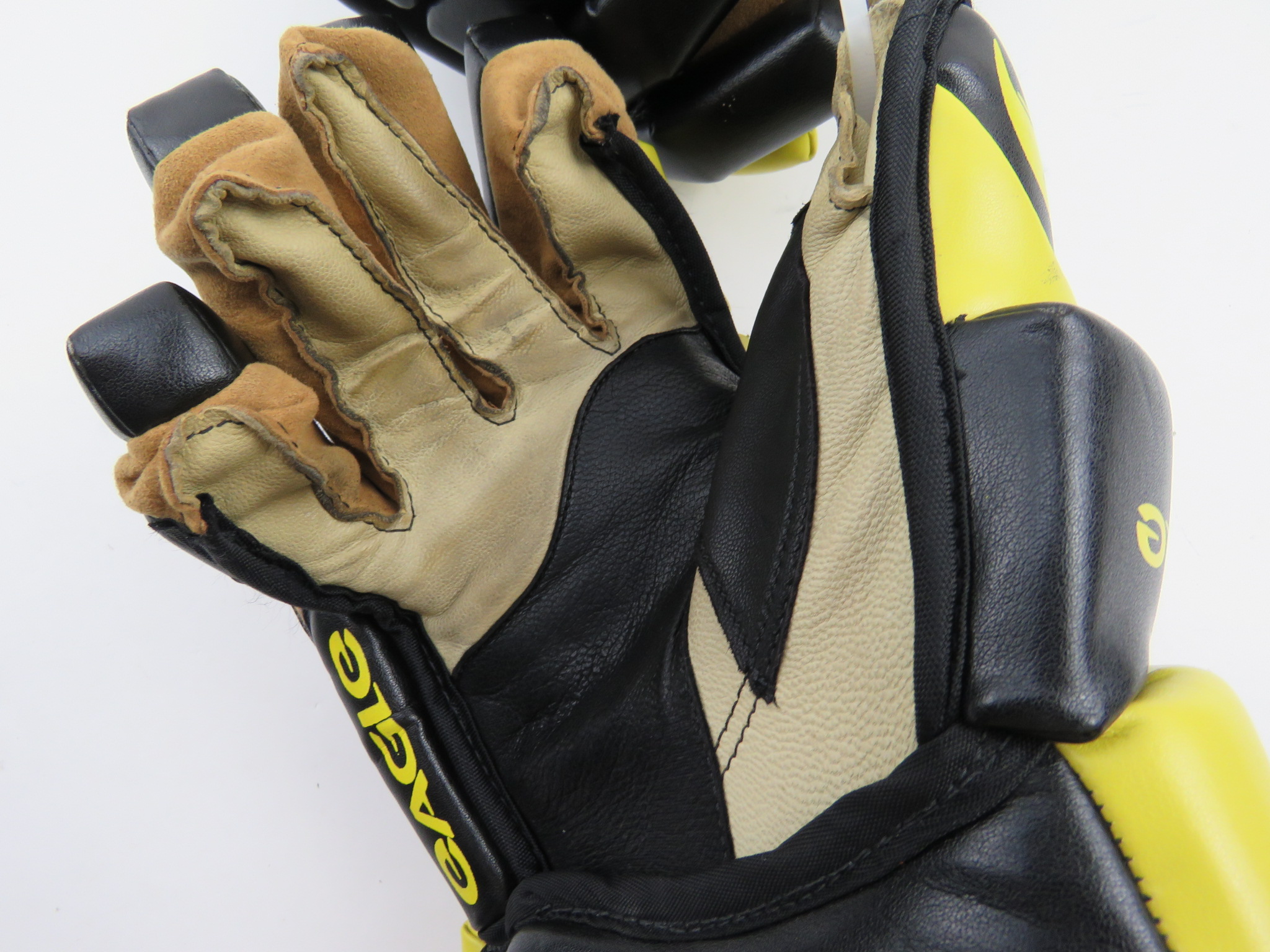 Custom Eagle X70 Leather Black Yellow Pro Stock Hockey Player Gloves 14