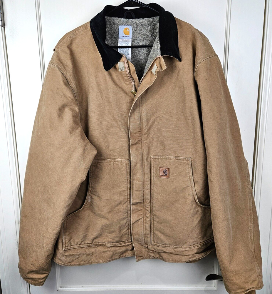 Carhartt J164 Mens Size XL Sandstone Duck Canvas Sherpa Fleece