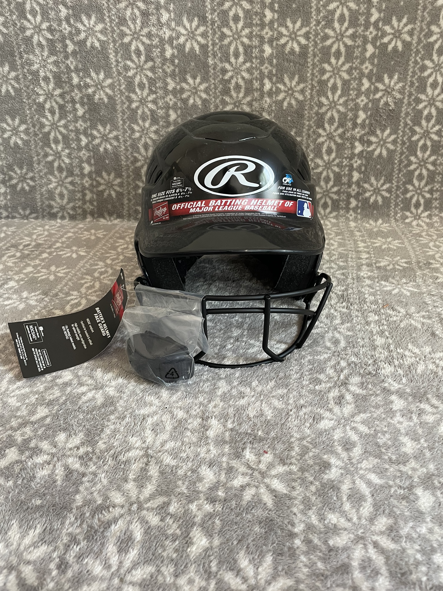 New Black Rawlings RCFH Batting Helmet Size 6 1/2 7 1/2 With Cage
