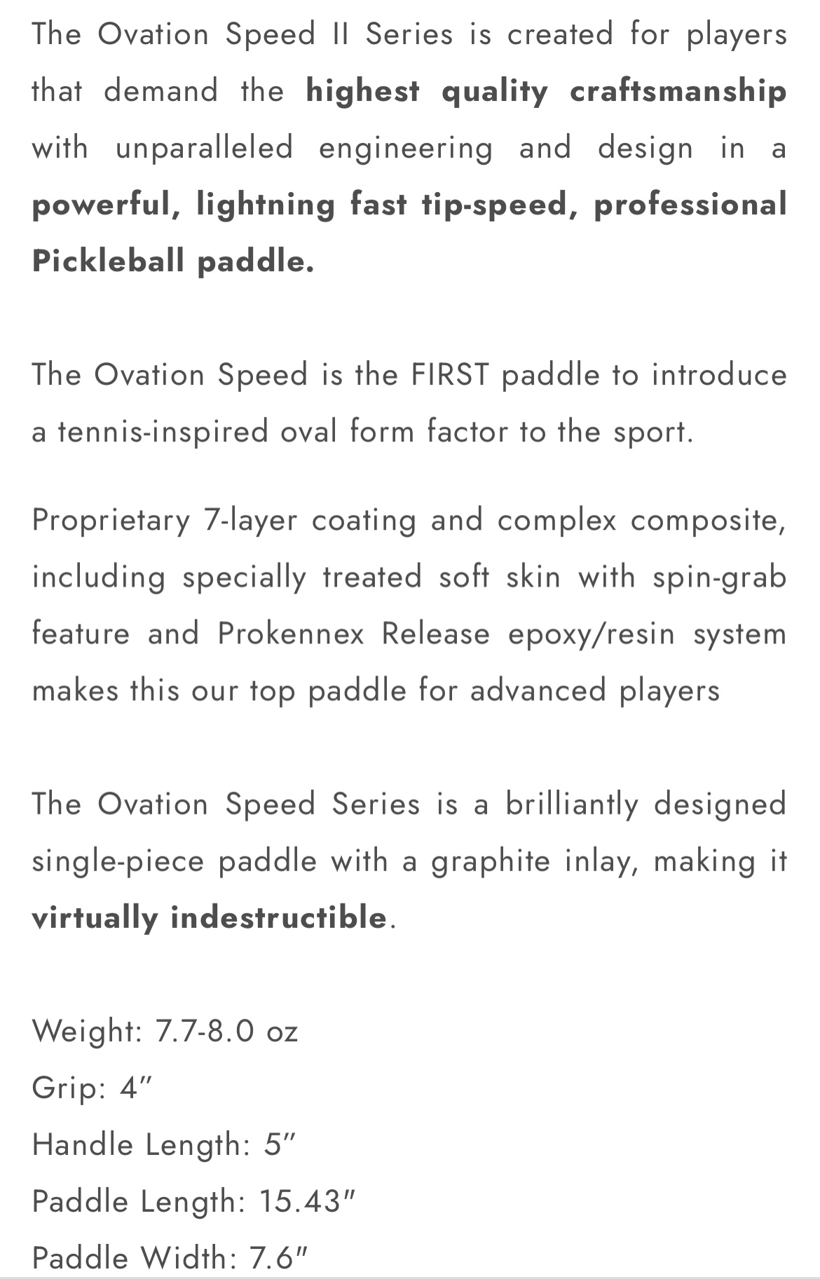Prokennex Ovation Speed II pickleball paddle SidelineSwap