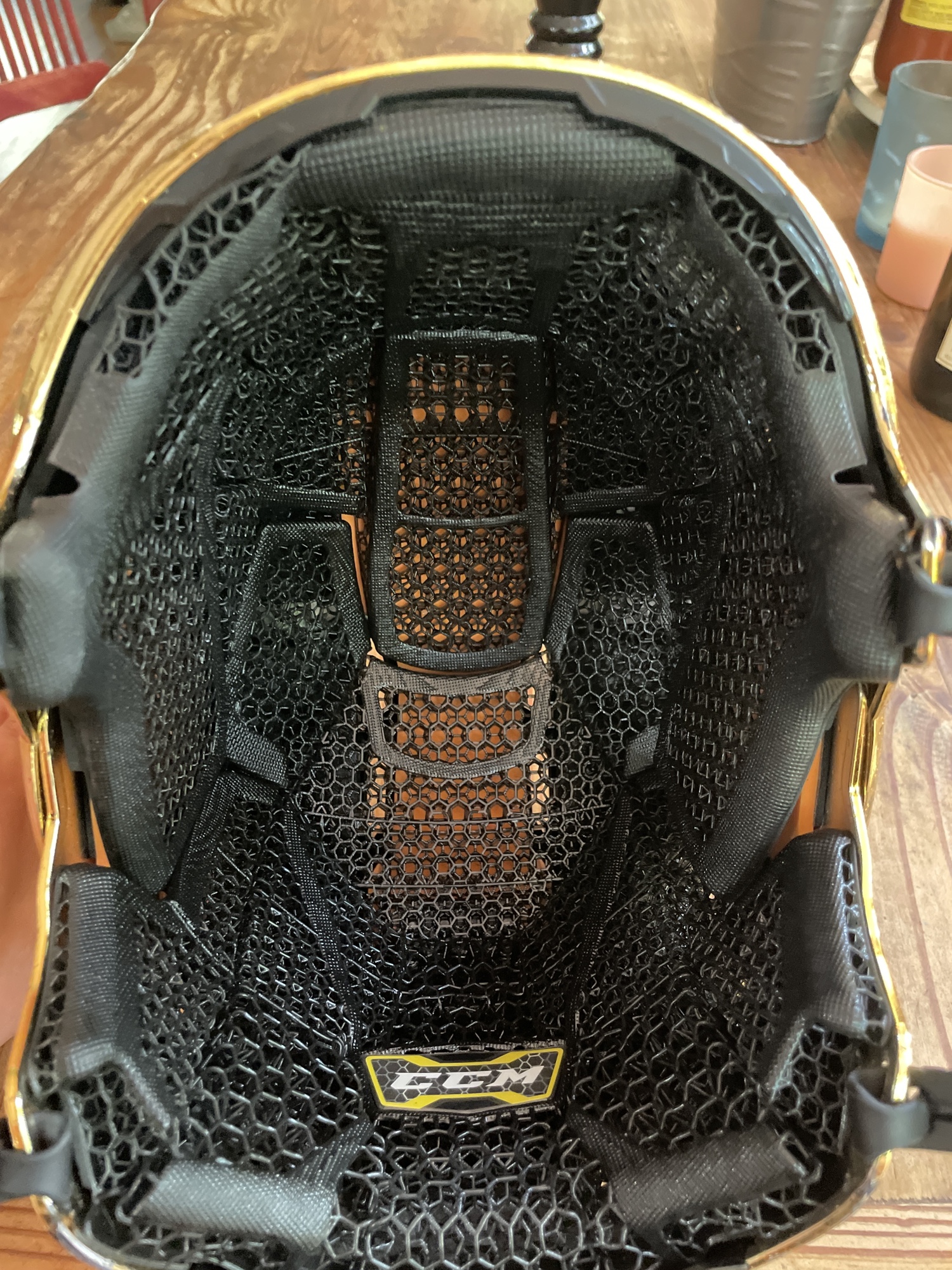 CCM super tacks x custom. Gold Notre Dame helmet SidelineSwap
