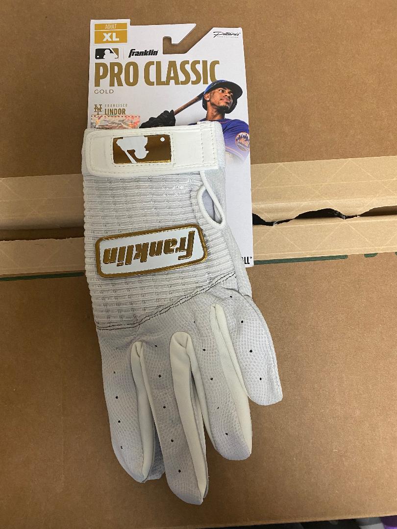 New Franklin Adult Pro Classic Gold White Batting Gloves XL Retail 39