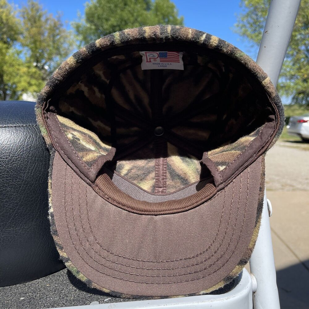 Vintage Camouflage Camo Hunting Trapper Hat Ear Flaps Made In USA