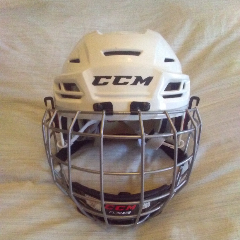 White CCM Tacks 110 Helmet w CCM FL 40s Titanium Cage SidelineSwap