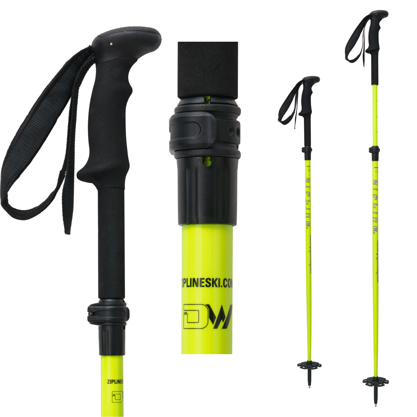ZIPLINE BLURR EXT ADJUSTABLE GRAPHITE COMPOSITE SKI POLES Touring