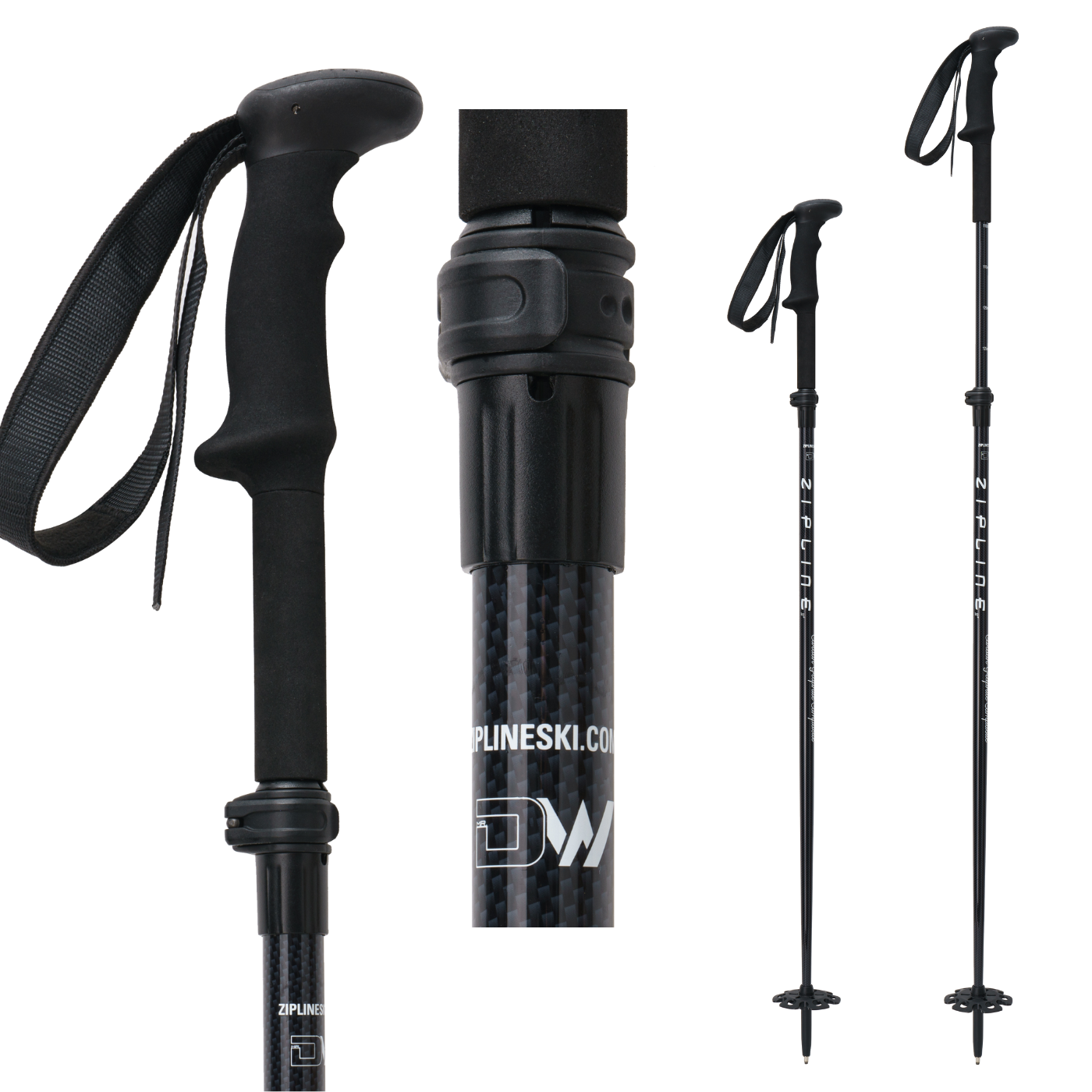 ZIPLINE BLURR EXT ADJUSTABLE GRAPHITE COMPOSITE SKI POLES Touring