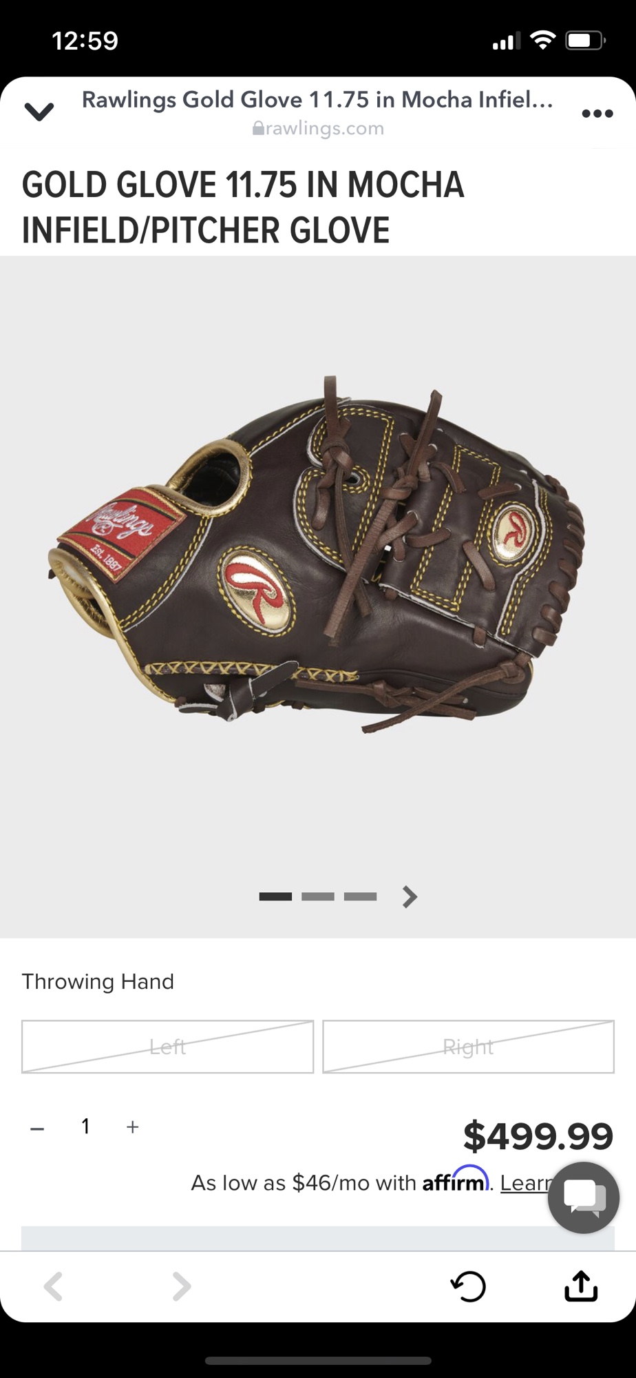 Rawlings Mocha 11.75 Inch Gold Glove SidelineSwap