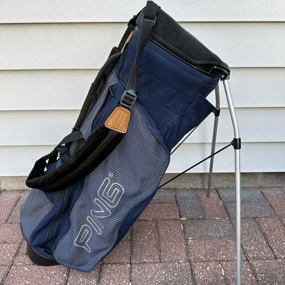 Vintage Ping Hoofer Stand Carry Golf Bag Dark Blue Black 4 Way Dual