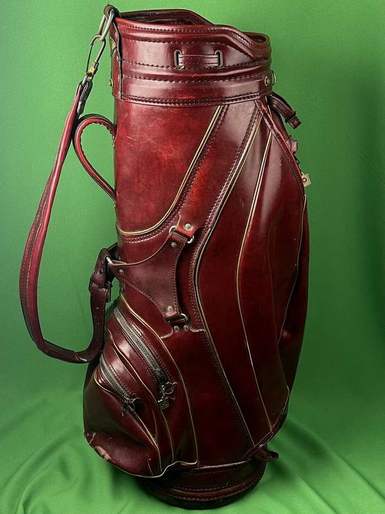Vintage BURTON MFG. Co. Golf Bag Leather Vinyl Crimson Red, USA Made 2256 SidelineSwap