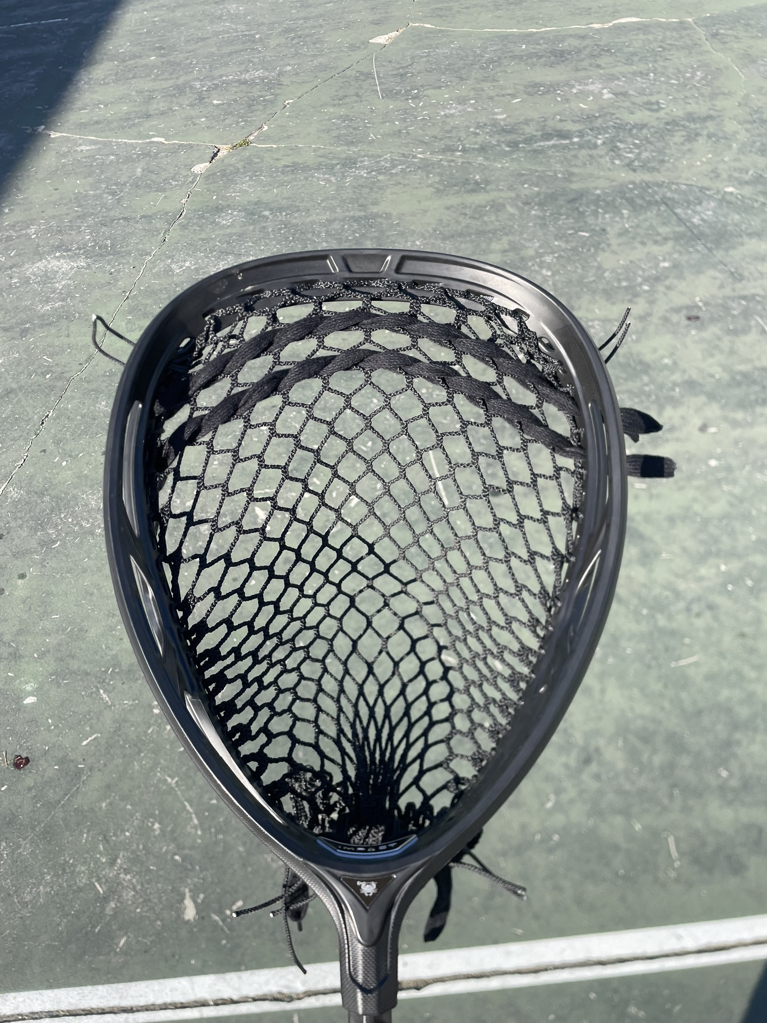 Professionally Strung ALL BLACK Impact Goalie Head (12D Mesh Dynasty) SidelineSwap