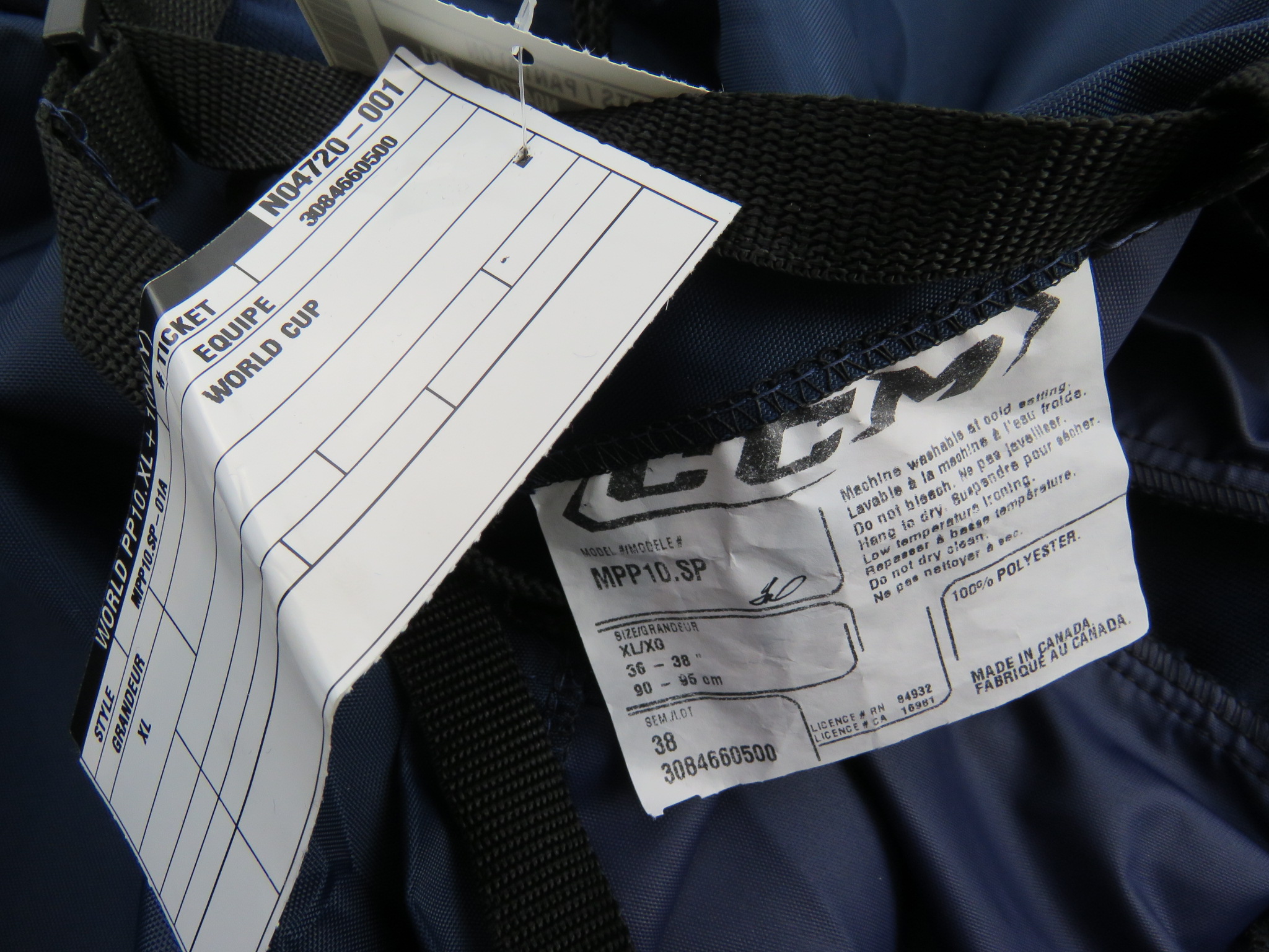 CCM World Cup Blue Pro Stock Hockey Player Pant Shell XL Made in Canada