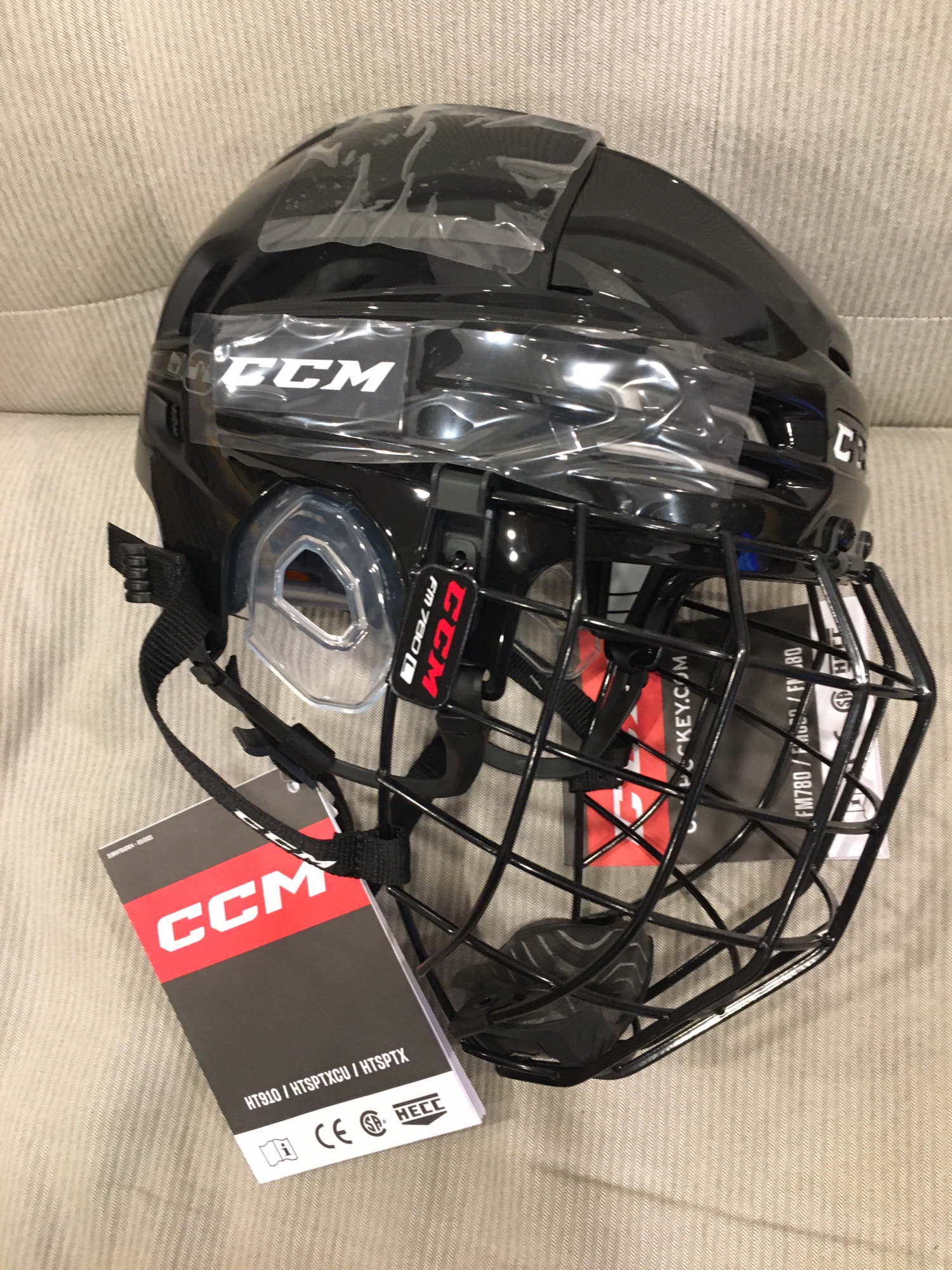 New! Large CCM Tacks 910 Black Hockey Helmet Combo SidelineSwap