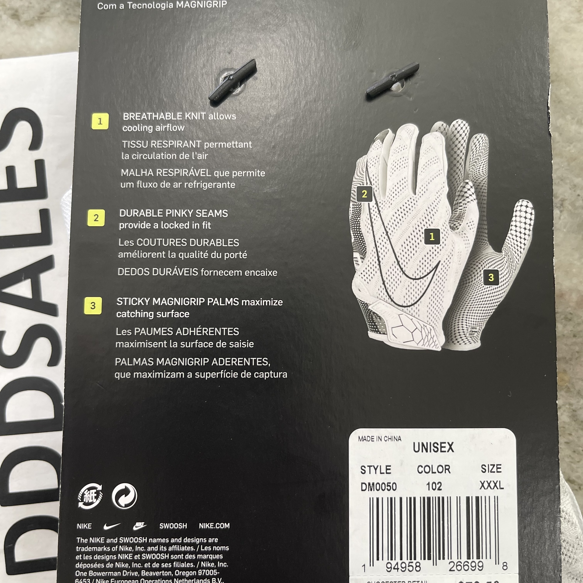 NIKE JORDAN VAPOR KNIT 4.0 FOOTBALL GLOVES WHITE GREY DM0050