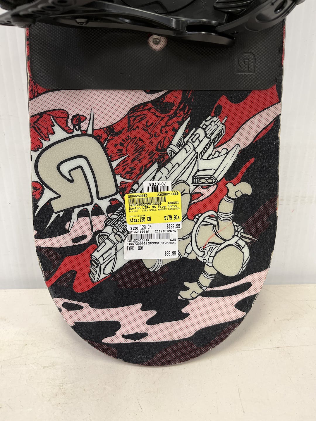 Used Burton Ltr Xs Five Forty Bindings 120 Cm Boys' Snowboard Combo