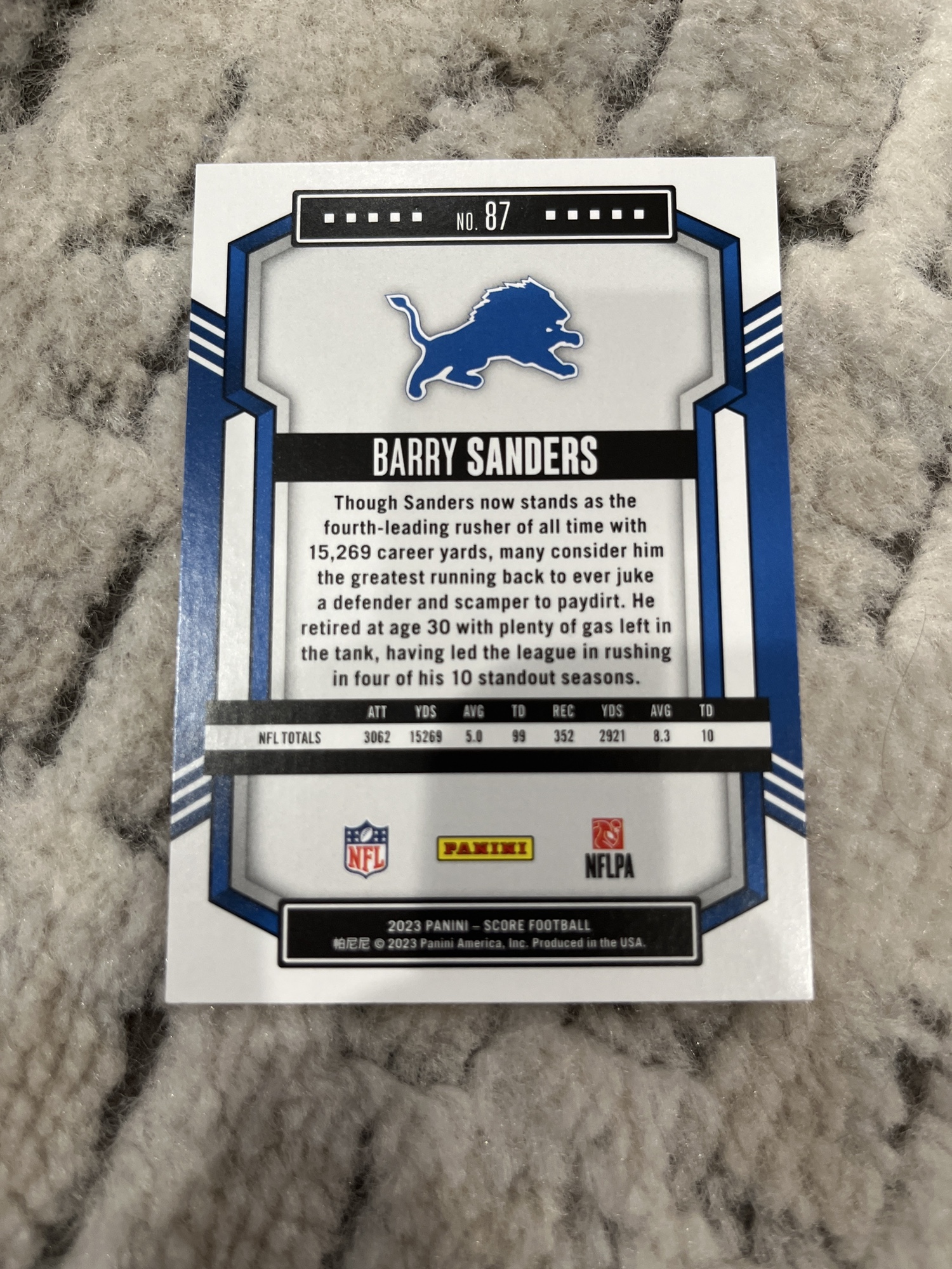 Barry Sanders “score” card SidelineSwap