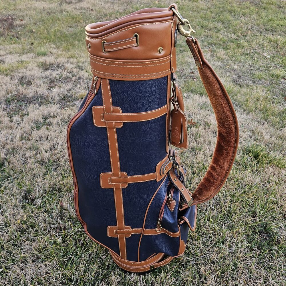 Vintage DAIWA Coach Collection Golf Bag Brown Blue Leather