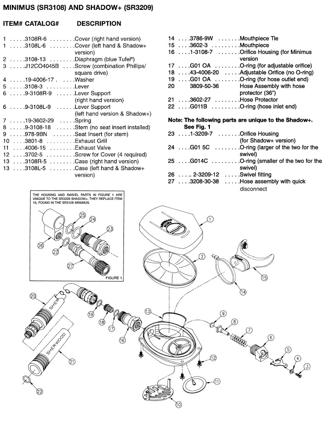 1x Sherwood Minimus Shadow Exhaust Valve Scuba Dive Regulator 2nd Stage