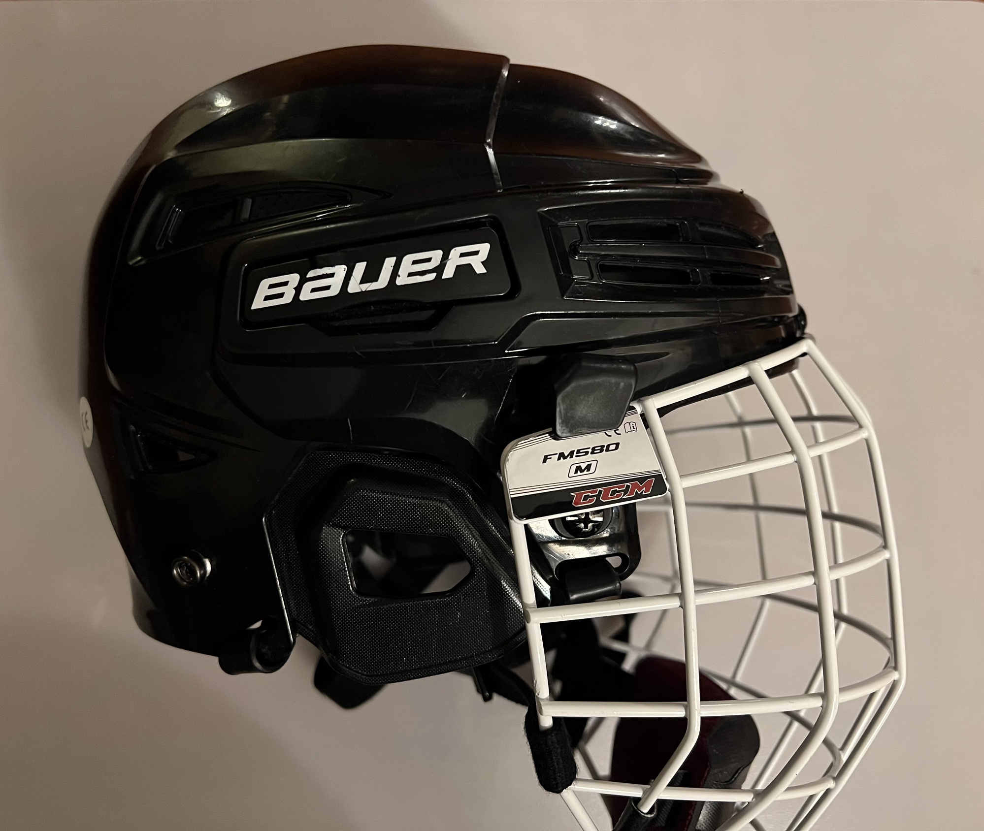 Used Small Bauer IMS 5.0 Helmet, CCM FM580 Medium Cage SidelineSwap