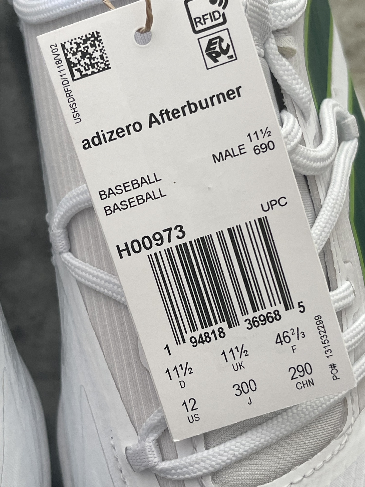 Adidas Adizero Afterburner 8 White Green Baseball Cleats