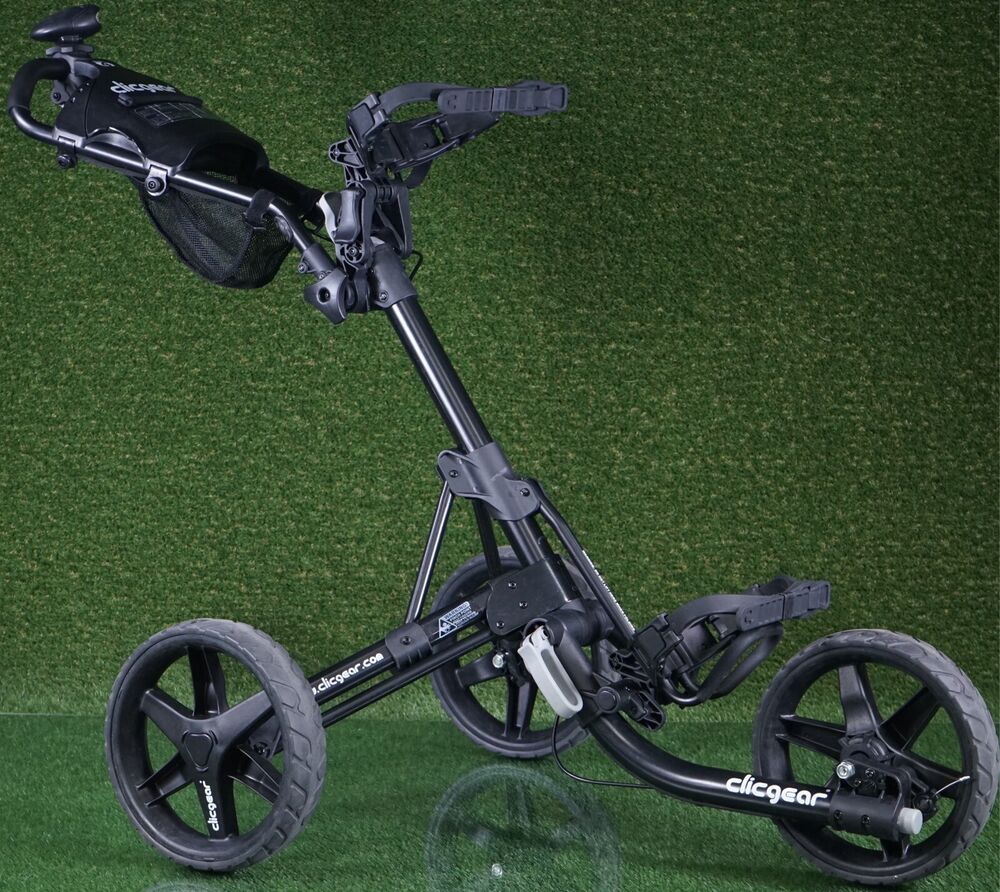 CLICGEAR MODEL 4 W/ STEERING KNOB PUSH PULL 3 WHEEL GOLF BAG PUSHER