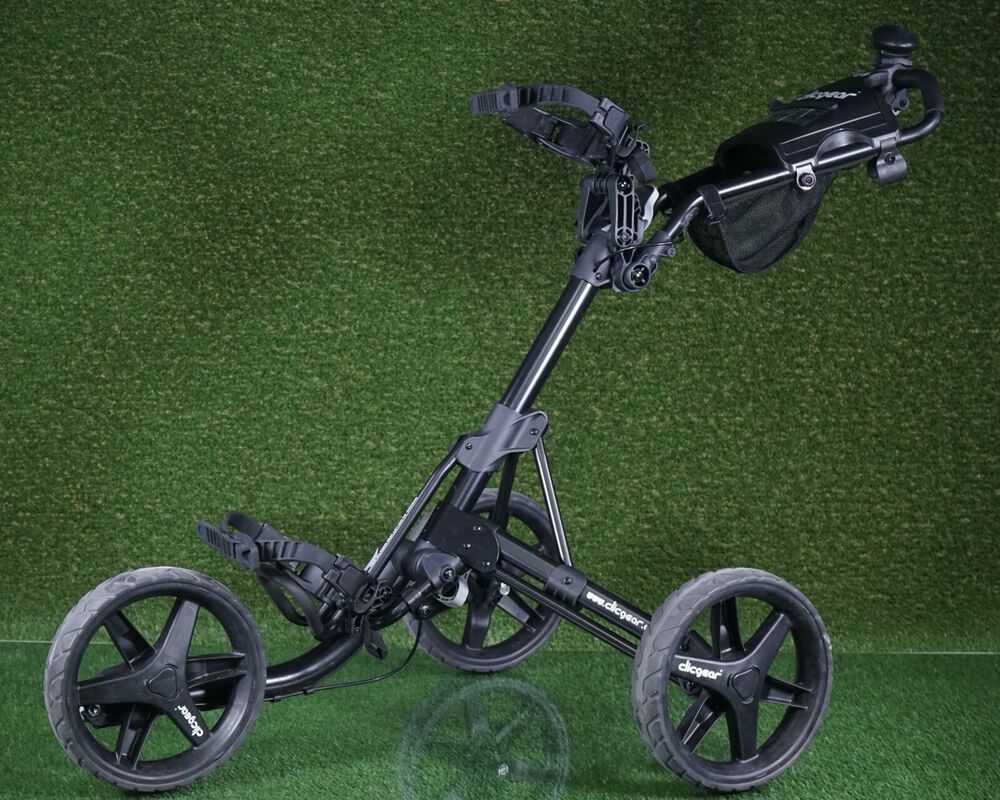 CLICGEAR MODEL 4 W/ STEERING KNOB PUSH PULL 3 WHEEL GOLF BAG PUSHER