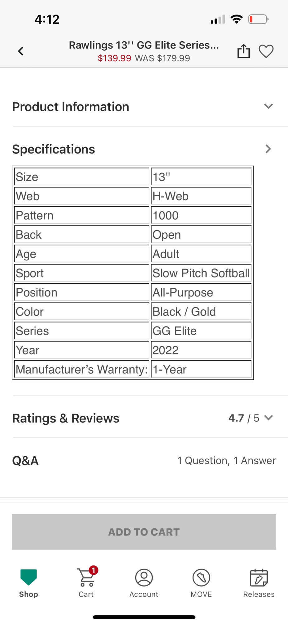 Rawlings 13” GG Elite Series Slowpitch Glove SidelineSwap