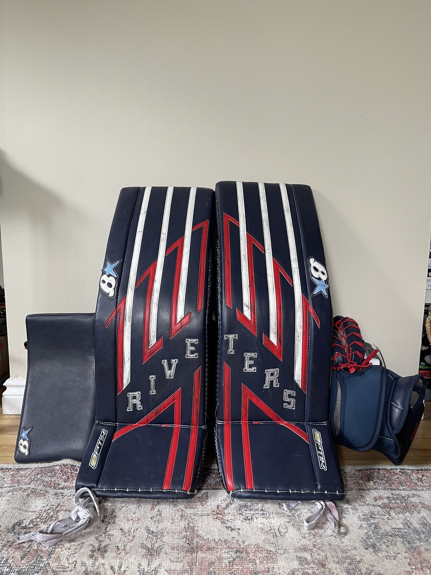 Brian’s Custom Riveters Top Gun Inspired Goalie Pads and Gloves
