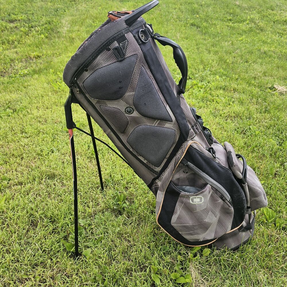 OGIO Grom Golf Stand Bag Diamond 14 Way Divider Gray Orange W Raincover