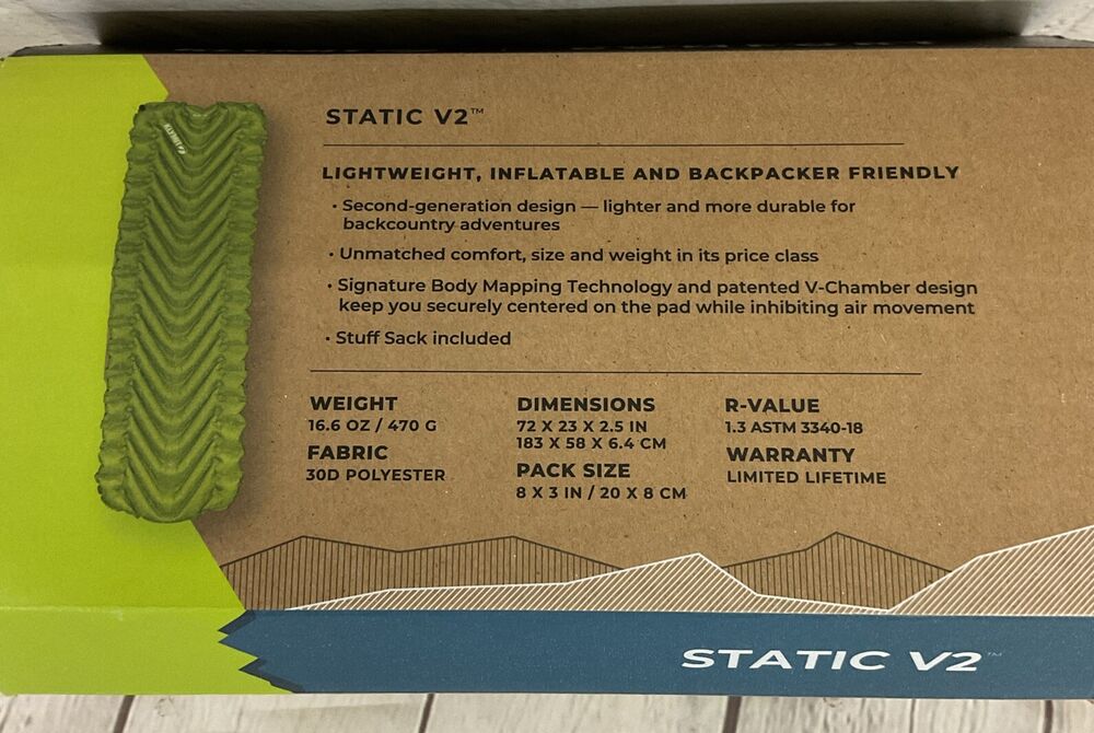 Klymit Static V2 Lightweight Sleeping Pad Durable Comfort V Chamber