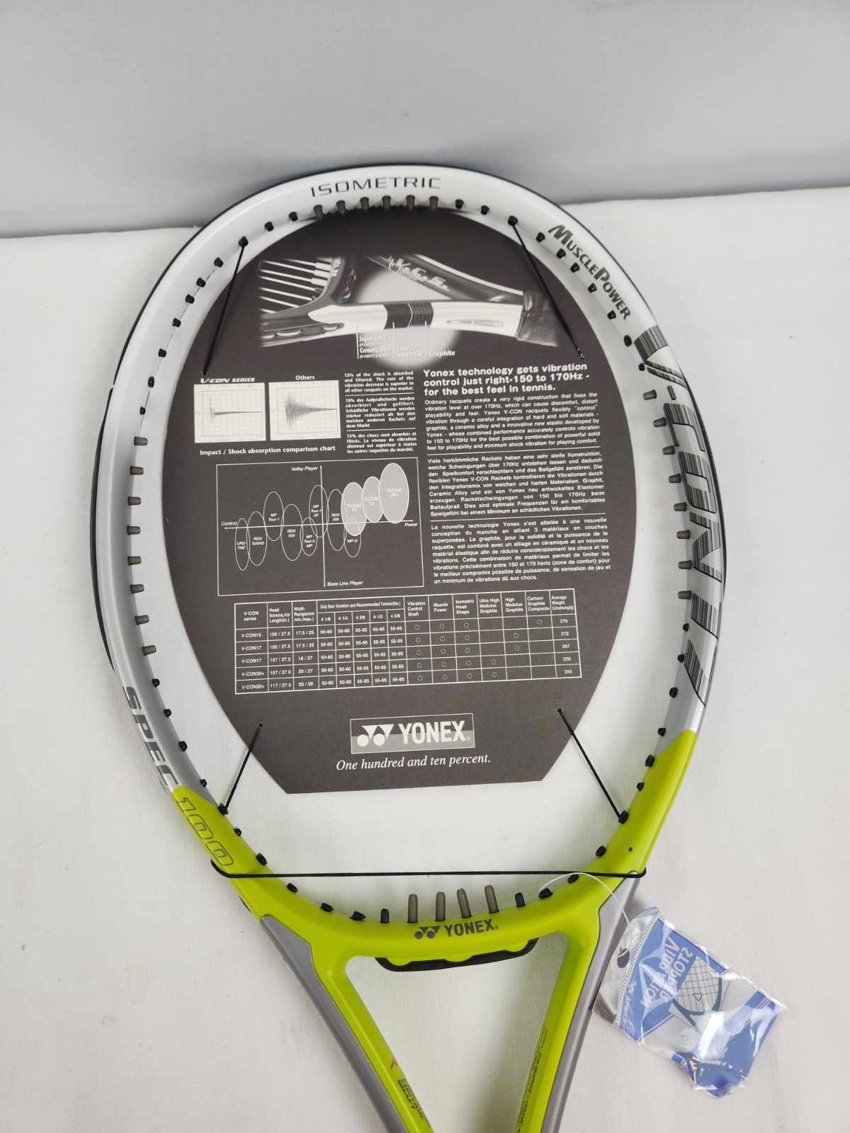 NOS Yonex V-Con 17 Tennis Racket w/ Cover - 4 3/8